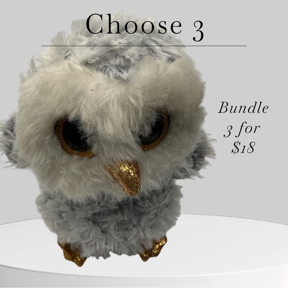 Ty Stuffed Owl - Gray and White with Gold Accents - Picture 1 of 6